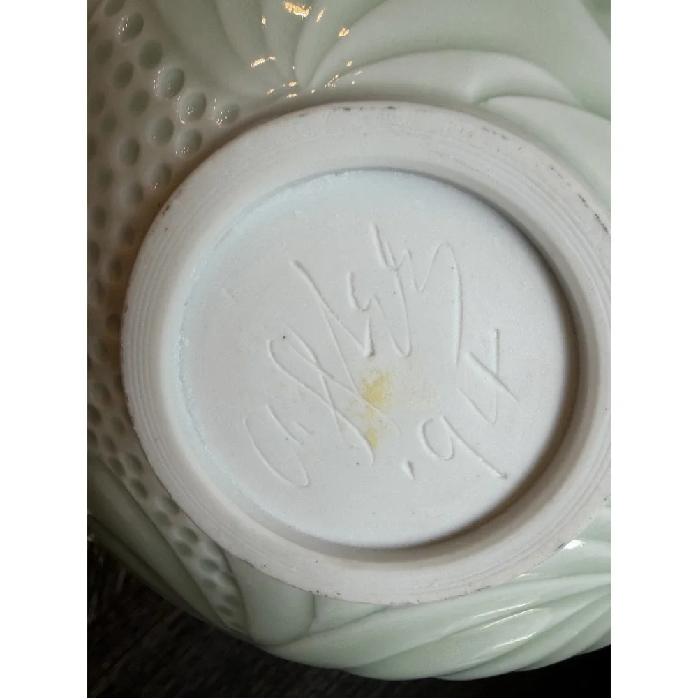 Cliff Lee Art Pottery Porcelain Melon Spiked Celadon Bowl Signed 1991 F